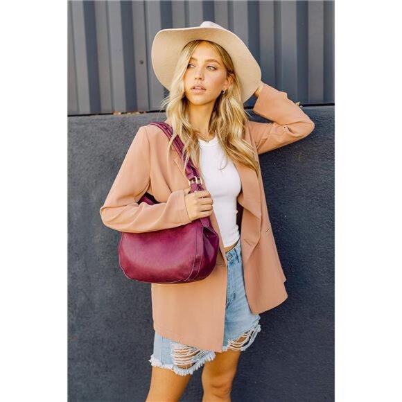 Lightweight 3 Compartment Faux Leather Medium Hobo Bag - Picture 6 of 7